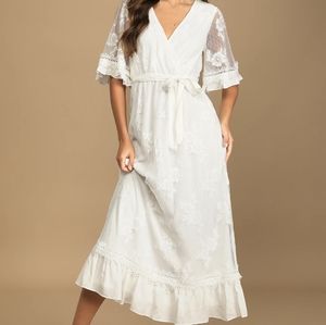 Lulus Memorable Moments White Lace Midi Dress Size XL